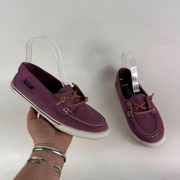 Sperry Topsider Boat Shoes Women's 7.5 Purple Canvas Round Toe Low Top Comfort - Picture 1 of 10